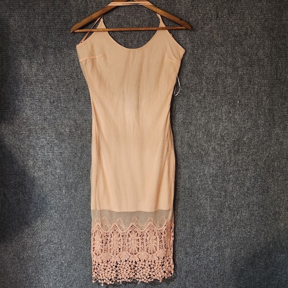 Gia Monae Peach Crochet Lace Midi Dress Size S
